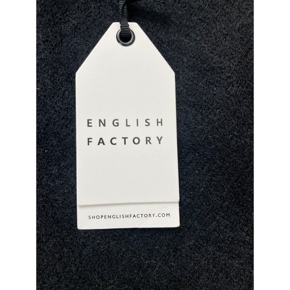 English Factory Black Knit Puff Sleeve Dress Cream Trim Pockets Size M - Picture 4 of 12